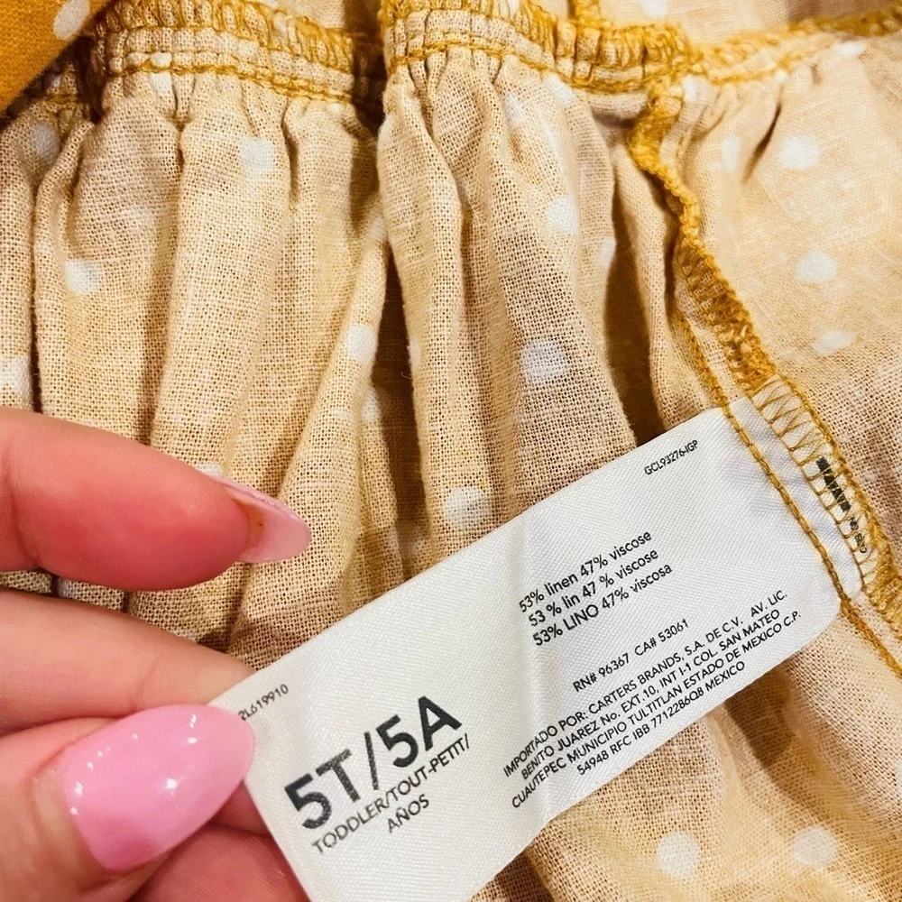 OshKosh B’Gosh Toddler Girl’s Golden Yellow Linen Polka Dot Tiered Dress Size 5T